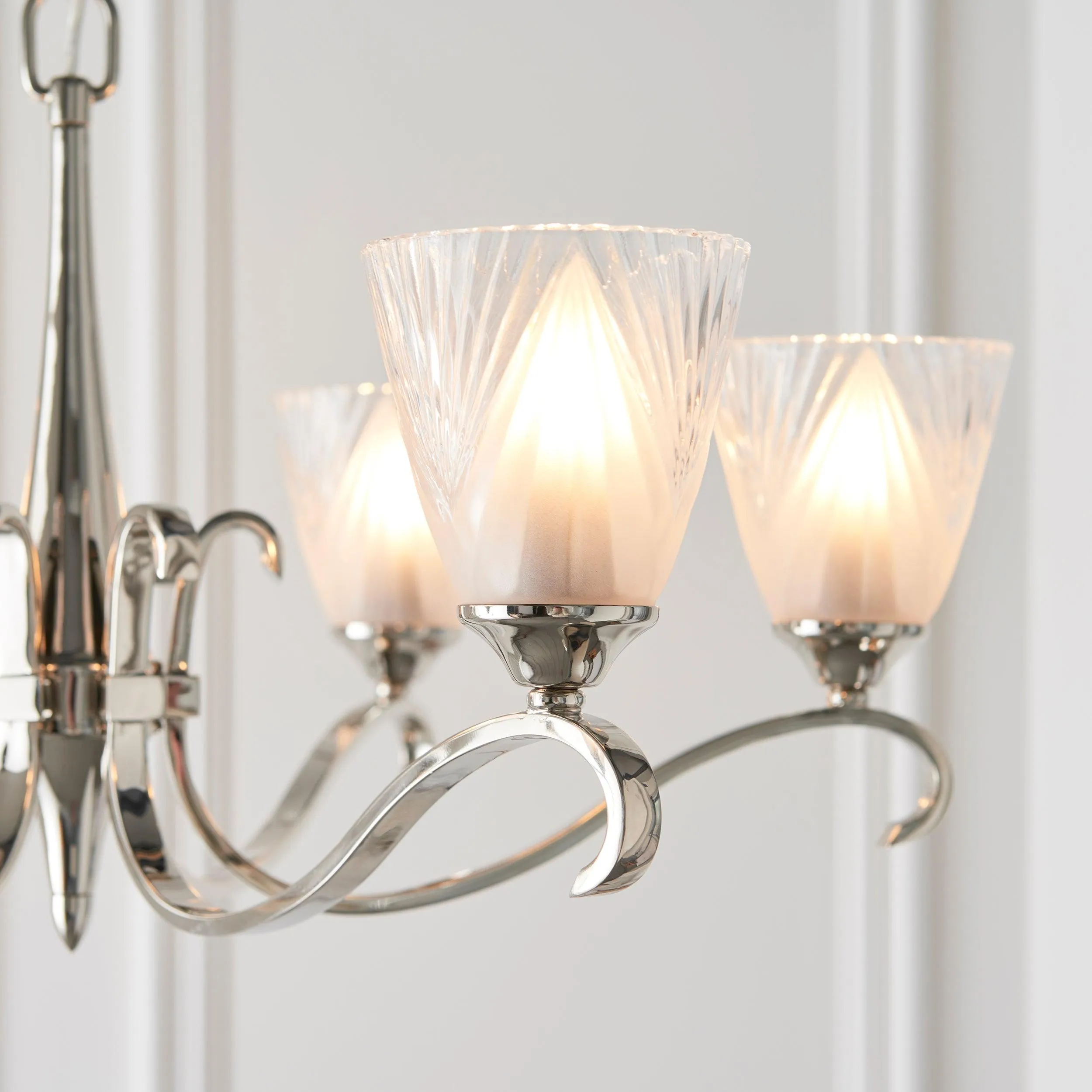 Columbia 6 Light Nickel Chandelier - Art Deco Glass Shade