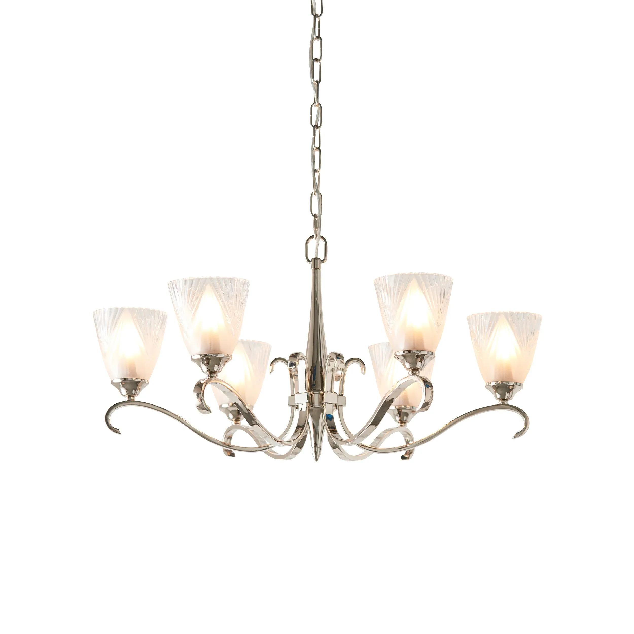 Columbia 6 Light Nickel Chandelier - Art Deco Glass Shade