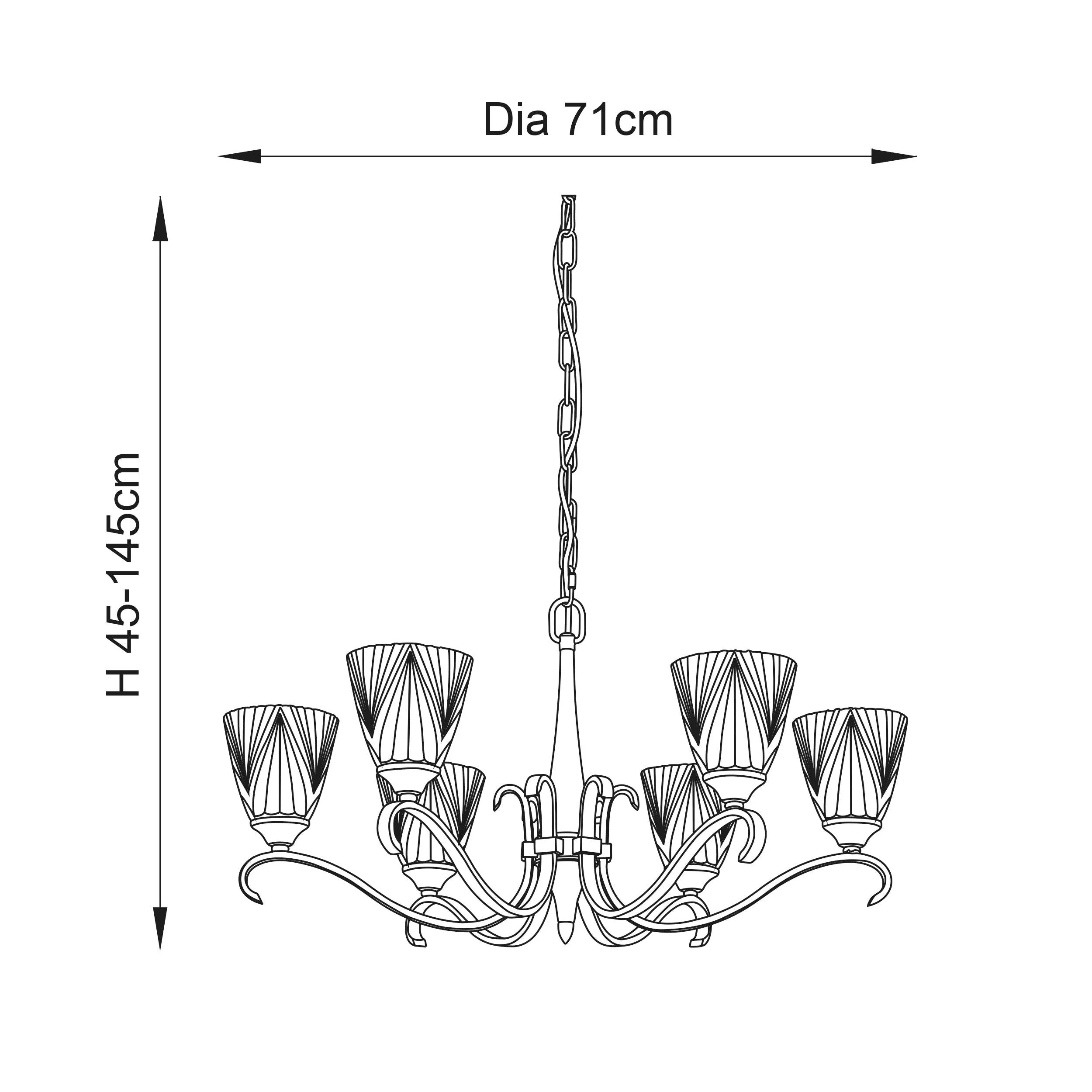 Columbia 6 Light Nickel Chandelier - Art Deco Glass Shade