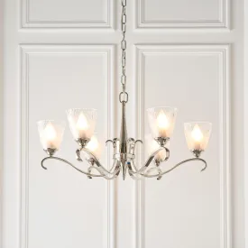 Columbia 6 Light Nickel Chandelier - Art Deco Glass Shade