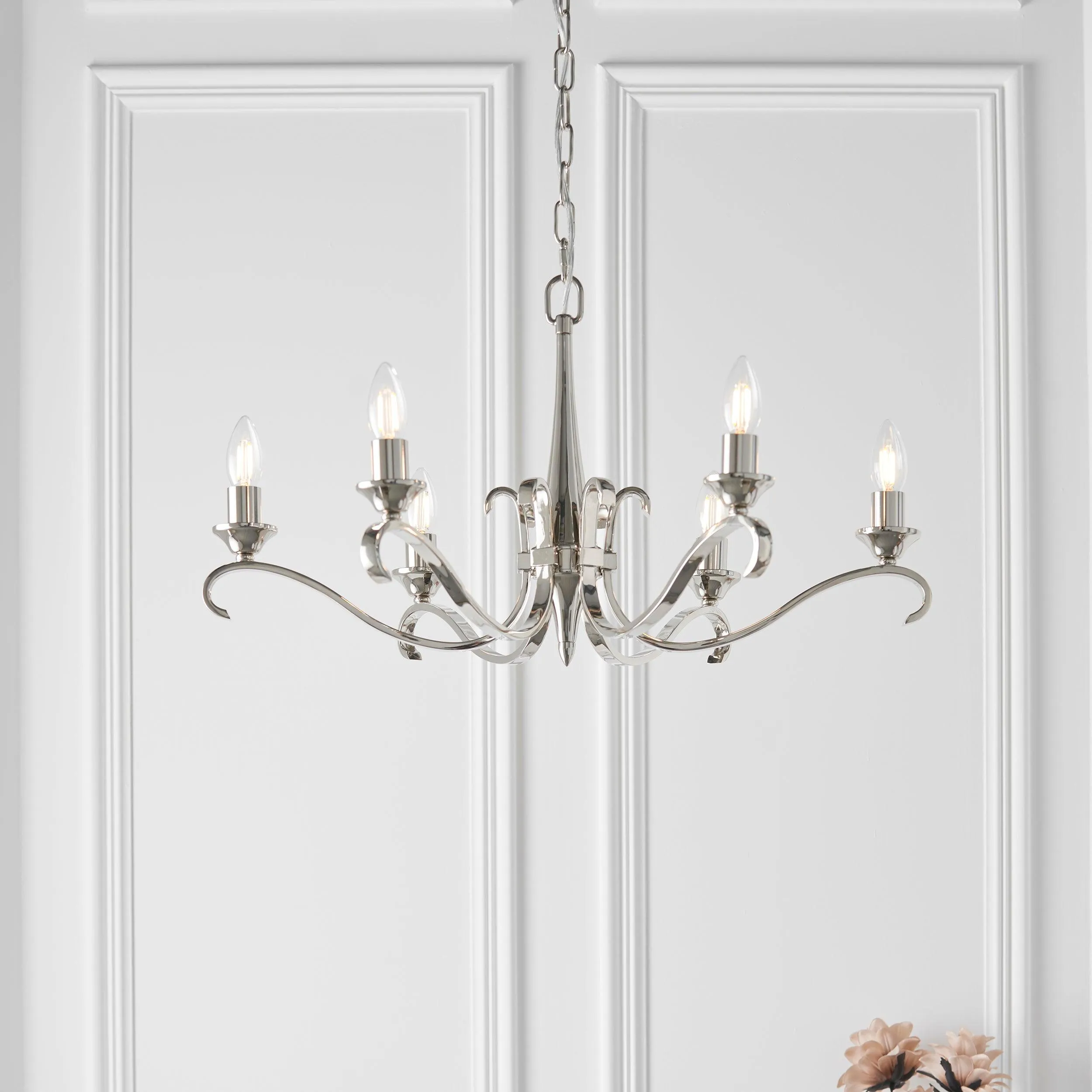 Columbia 6 Light Nickel Chandelier - Art Deco Glass Shade