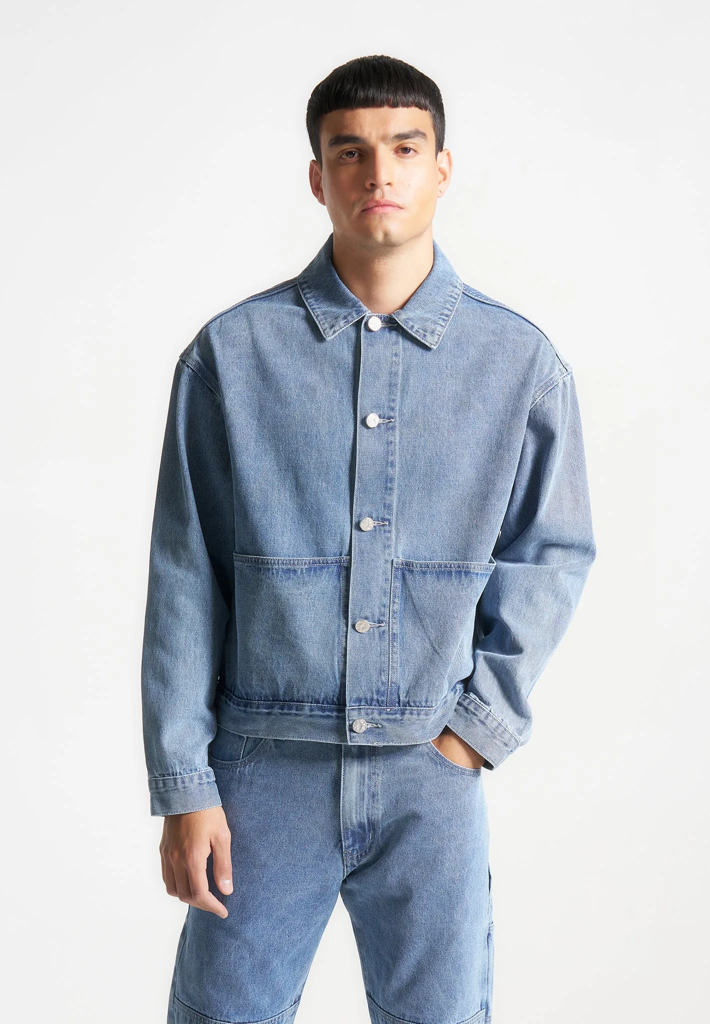 Contrast Stitch Carpenter Jacket - Mid Blue