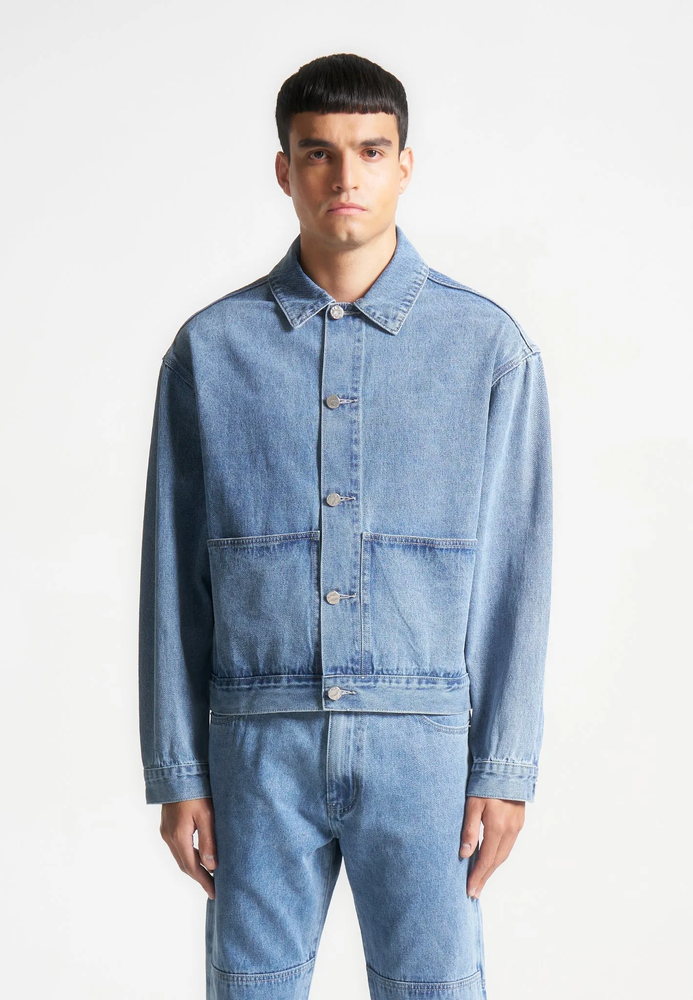 Contrast Stitch Carpenter Jacket - Mid Blue