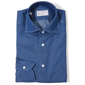 Cotton Denim Spread Collar Shirt