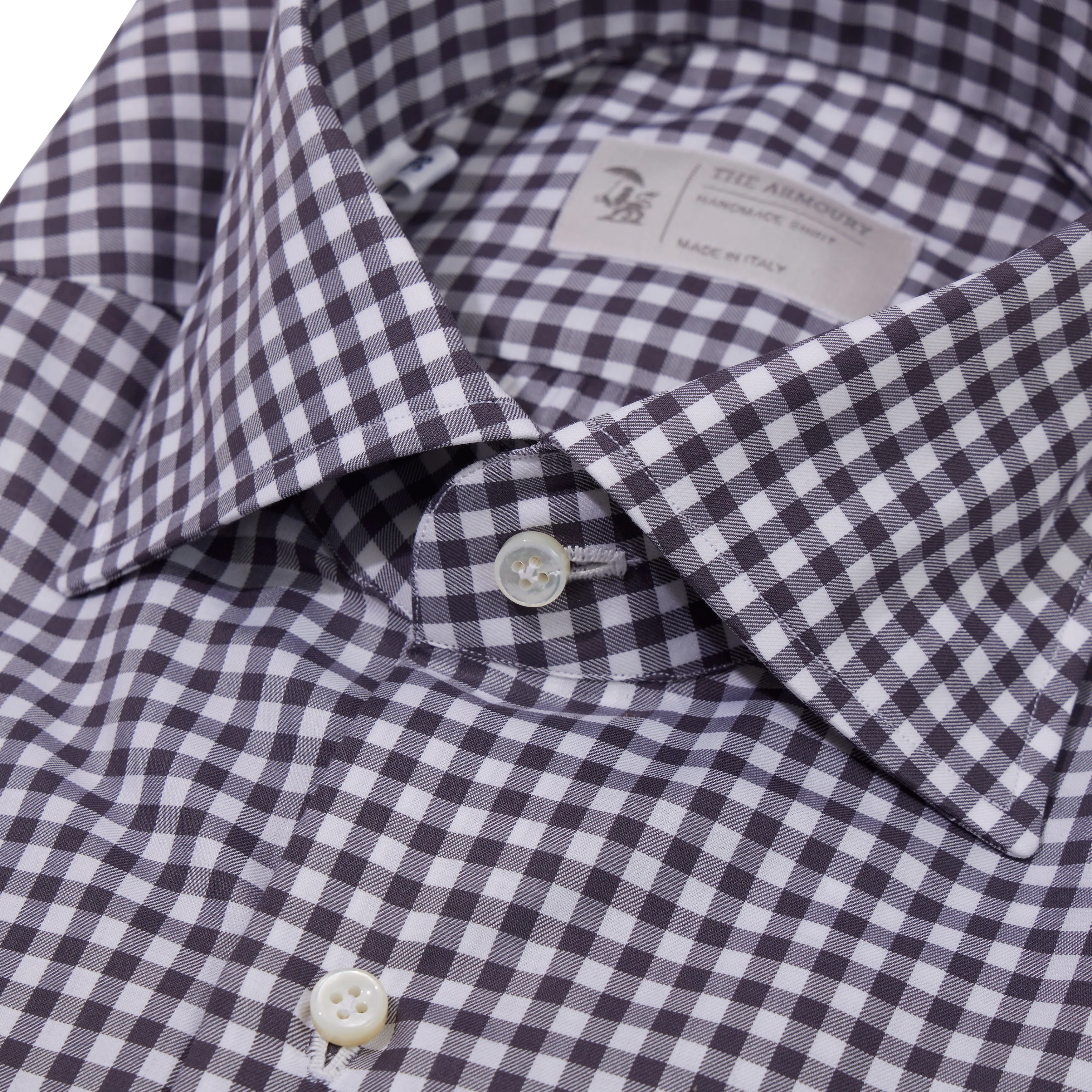 Cotton Gingham Check Spread Collar Shirt