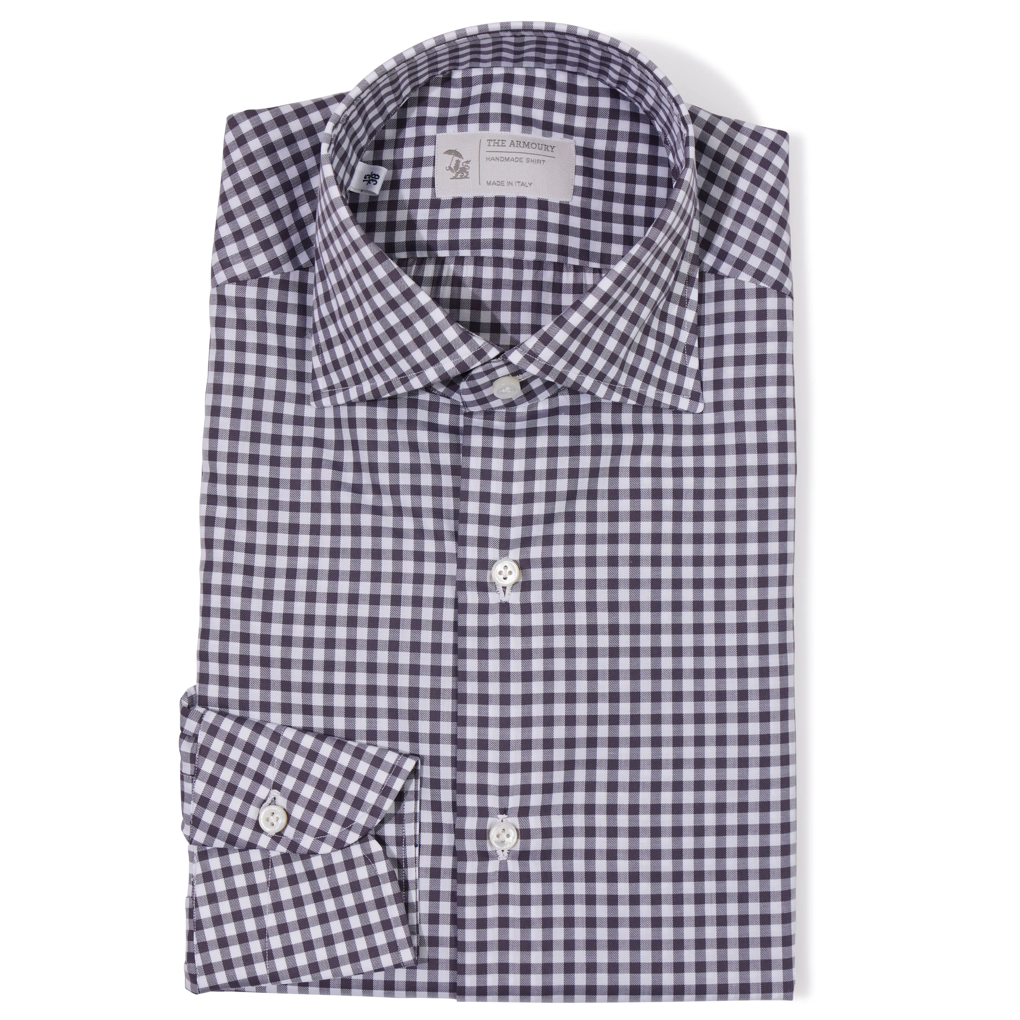 Cotton Gingham Check Spread Collar Shirt