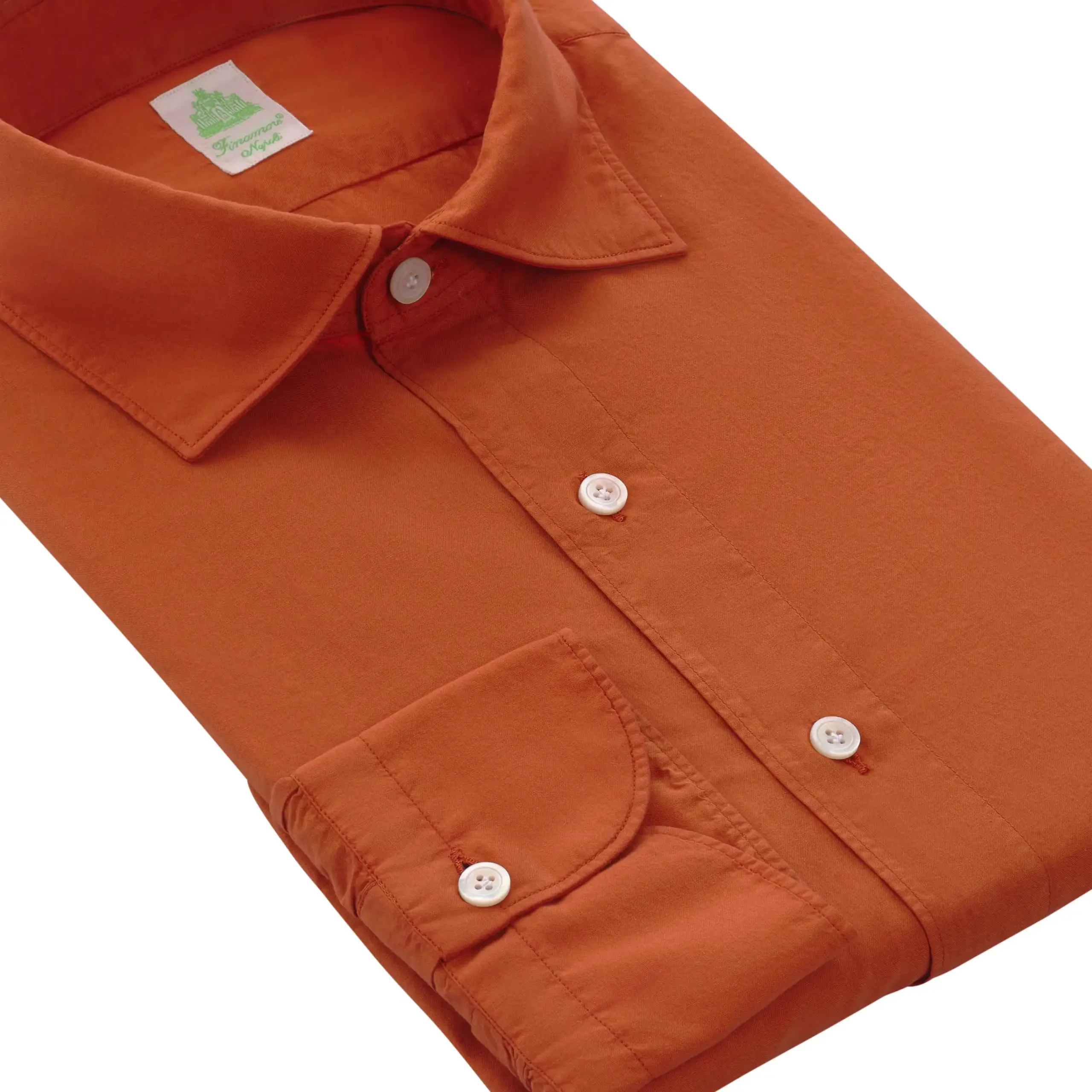 Cotton Shirt in Brick with Soft Collar