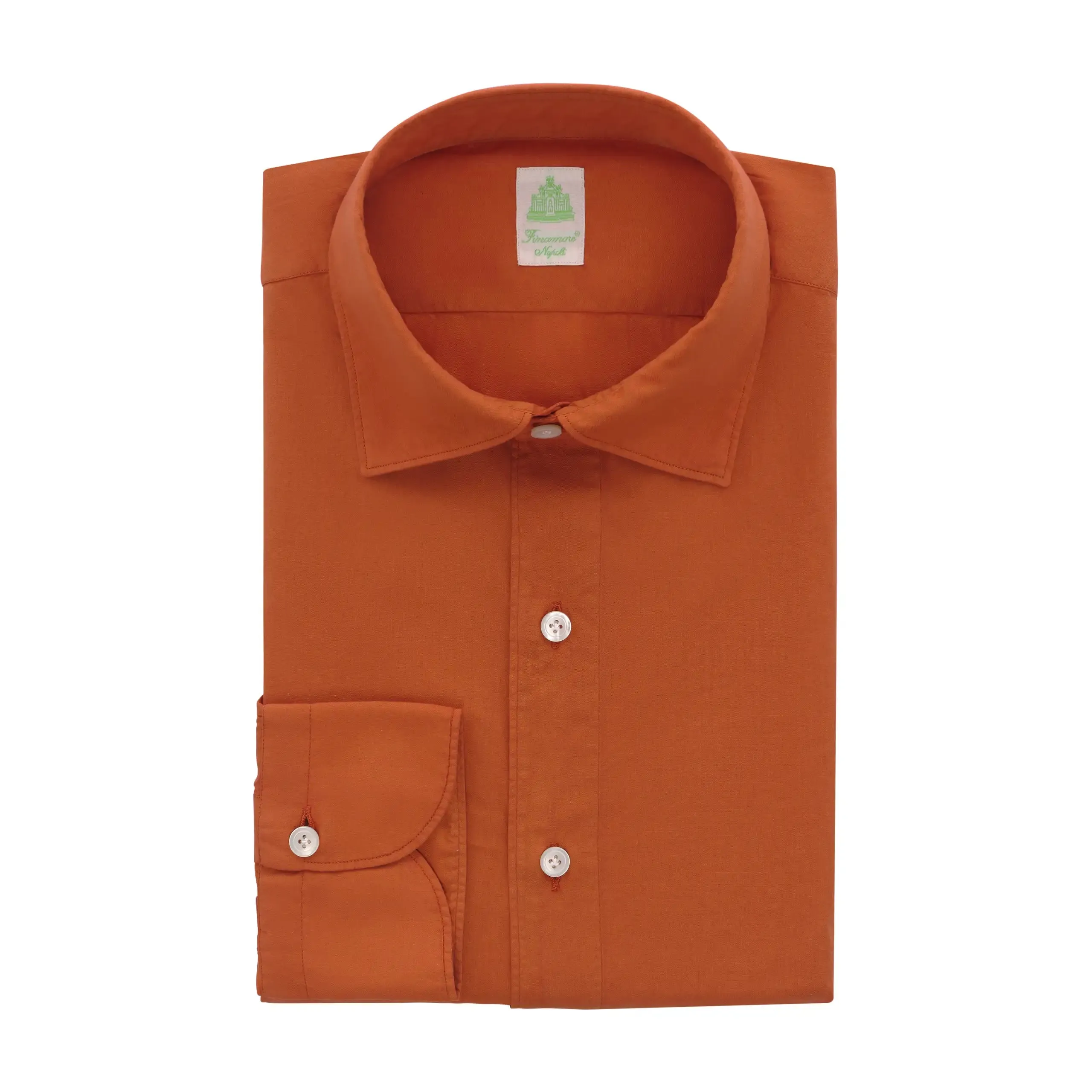 Cotton Shirt in Brick with Soft Collar