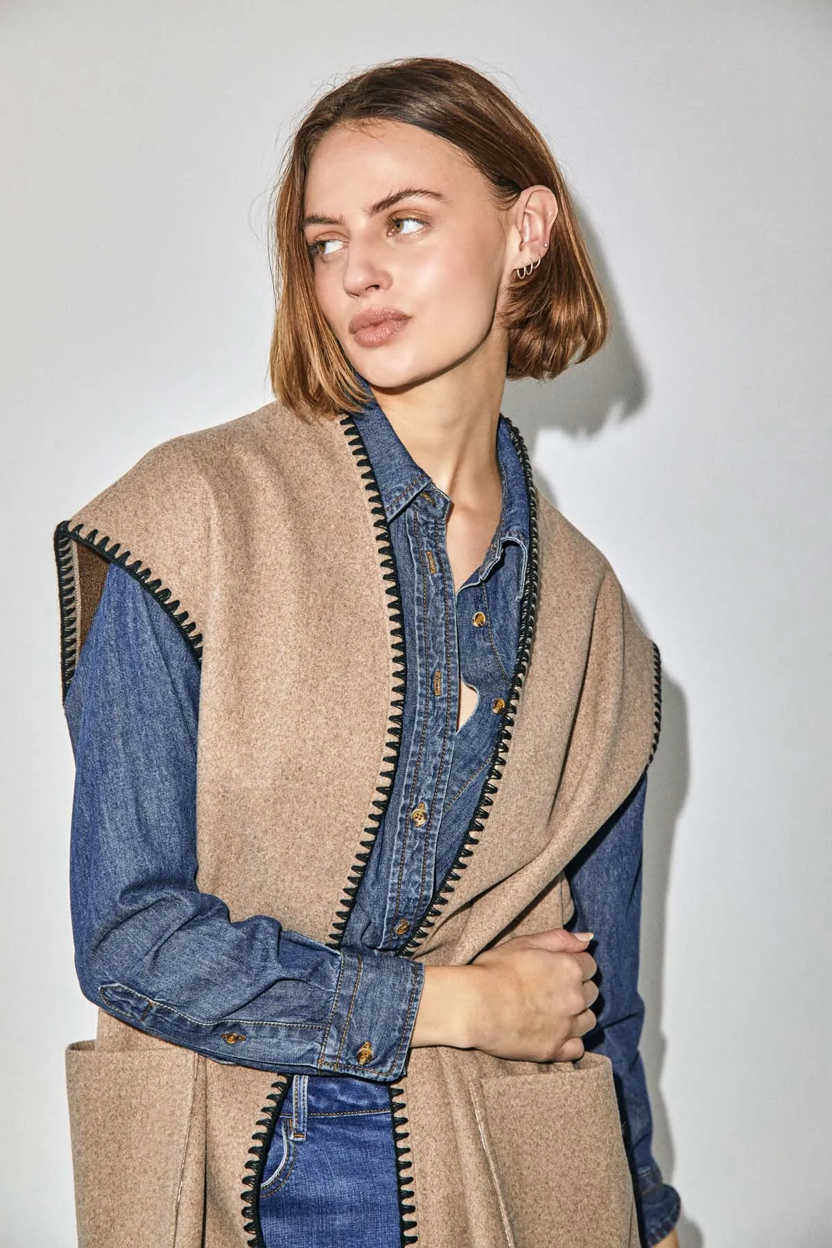 Freequent - Jas Yanna Waistcoat Taupe Gray Melange