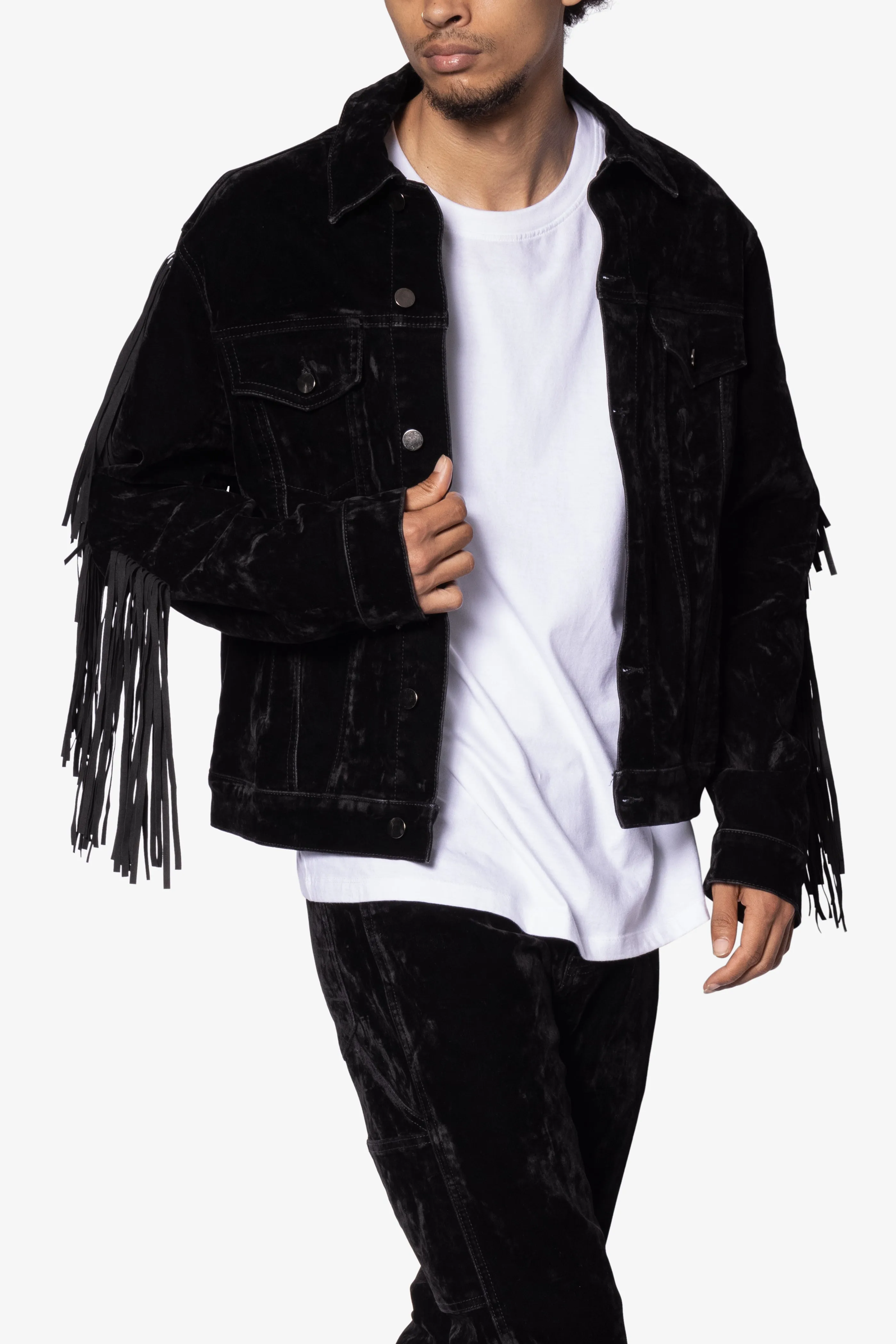 Fringe Trucker Jacket - Black