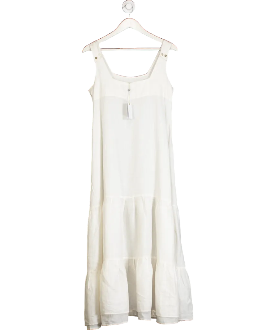 Heidi Klein White Tiered Linen Midi Dress UK S