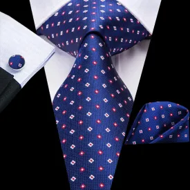 Hi-Tie Men's Blue Tie Geometric Necktie Pocket Square Cufflinks Set