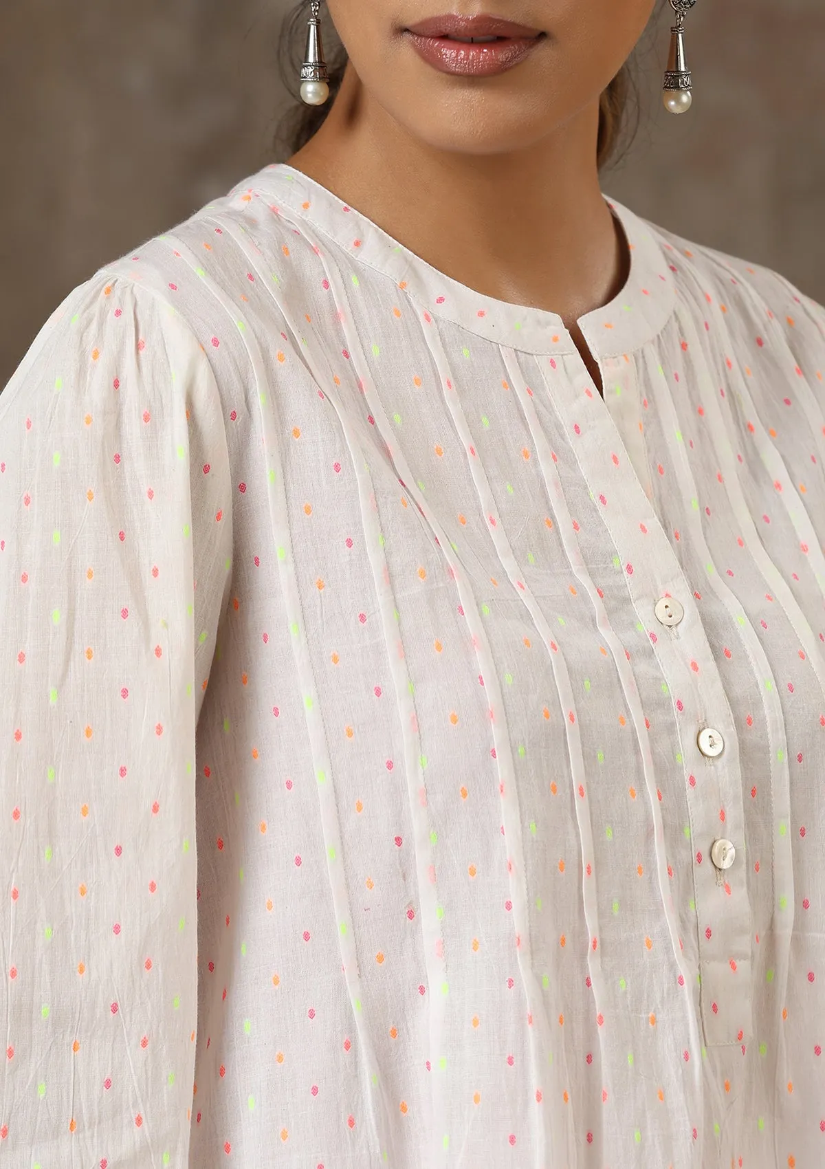 HOC Crafts Cotton Pintucks Dobby Solid Women's Top - White