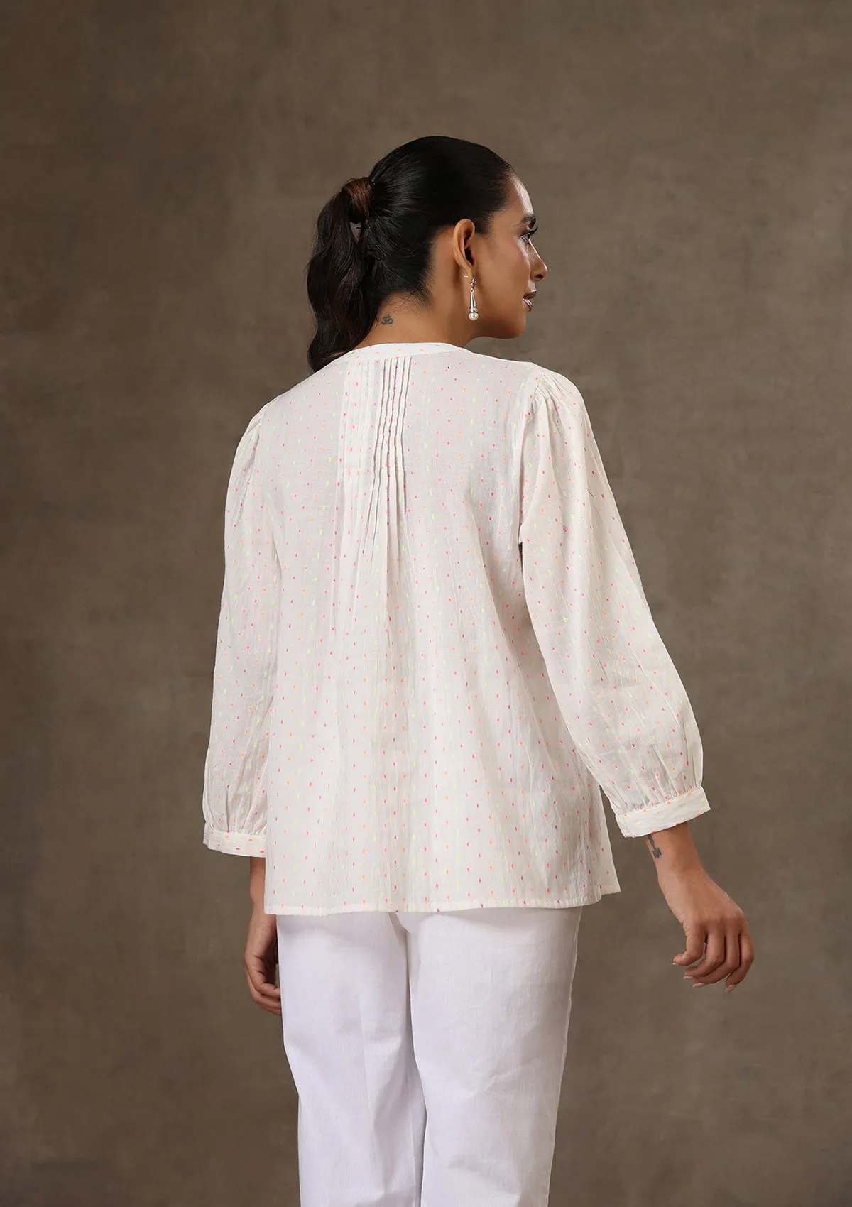HOC Crafts Cotton Pintucks Dobby Solid Women's Top - White