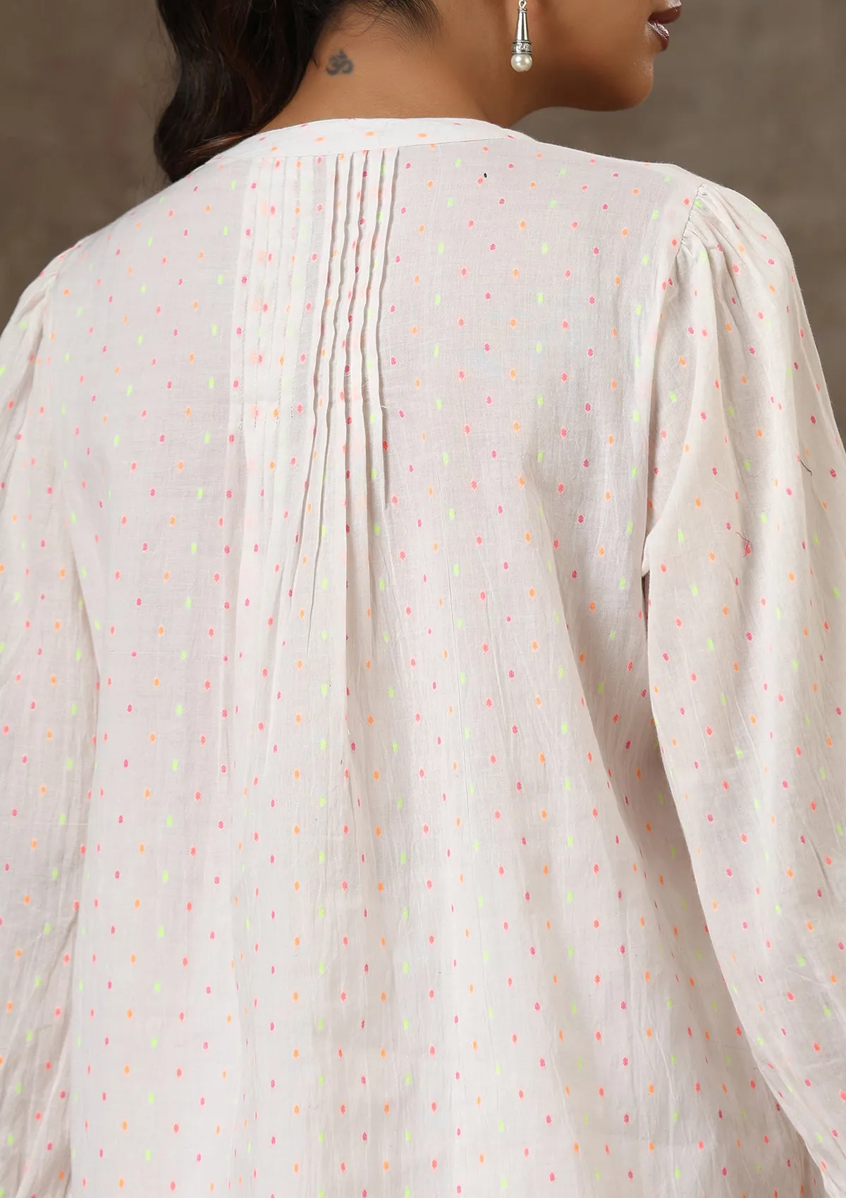 HOC Crafts Cotton Pintucks Dobby Solid Women's Top - White