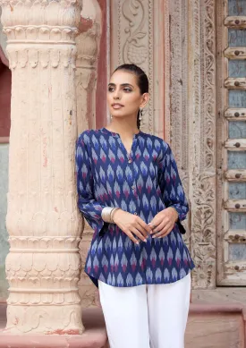 HOC Crafts Ikkat Cotton Solid Women's Shirt - Navy Blue