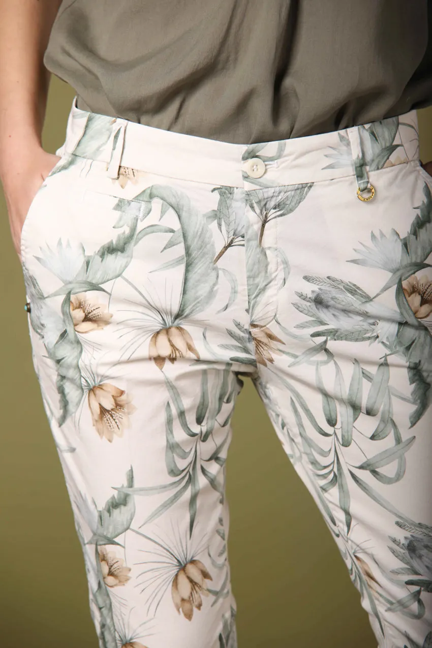 Jaqueline Curvie pantalone chino capri donna in cotone con stampa  floreale curvy