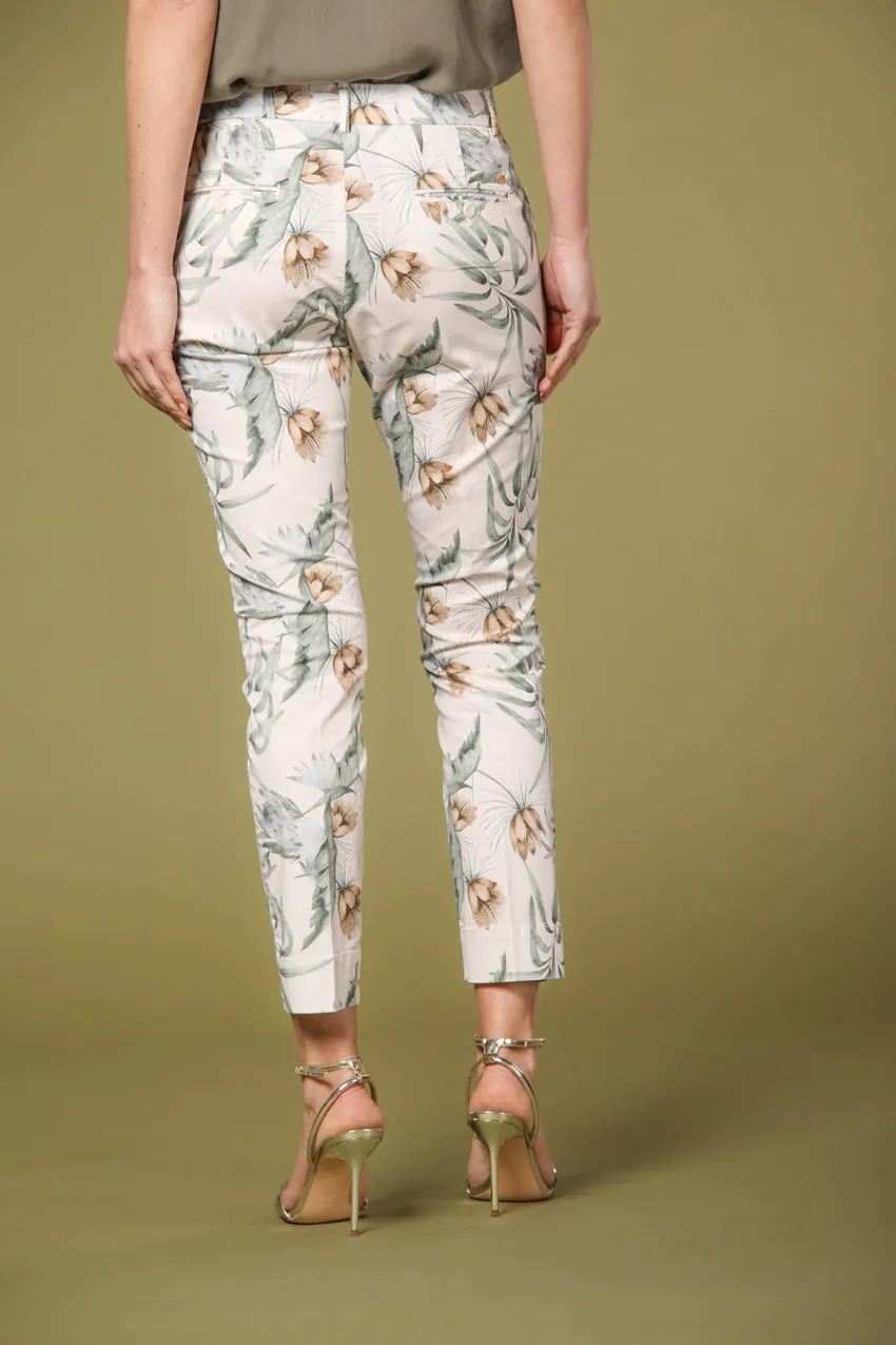 Jaqueline Curvie pantalone chino capri donna in cotone con stampa  floreale curvy