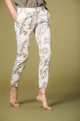 Jaqueline Curvie pantalone chino capri donna in cotone con stampa  floreale curvy