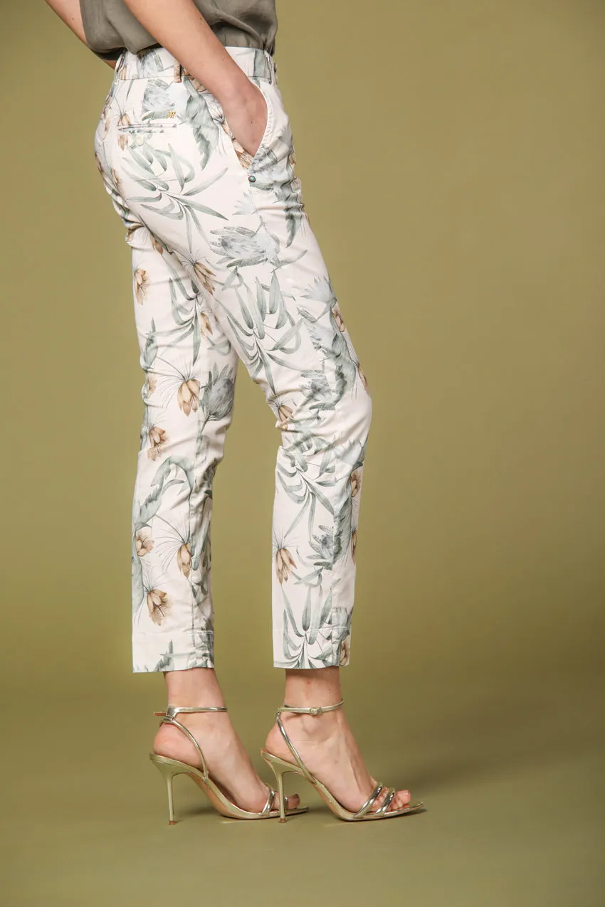 Jaqueline Curvie pantalone chino capri donna in cotone con stampa  floreale curvy
