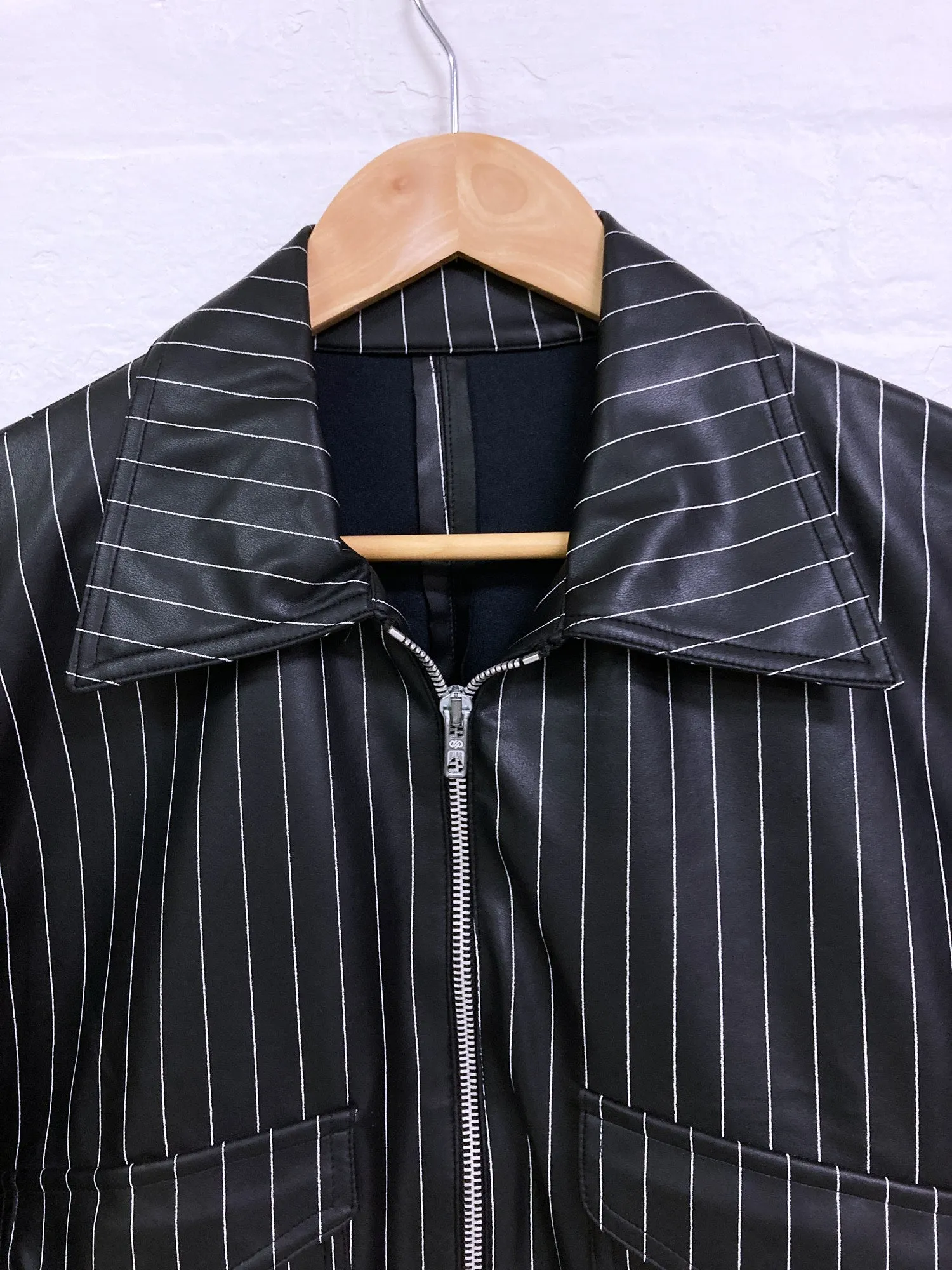 Jean Colonna SS1996 striped black vinyl zip jacket - S
