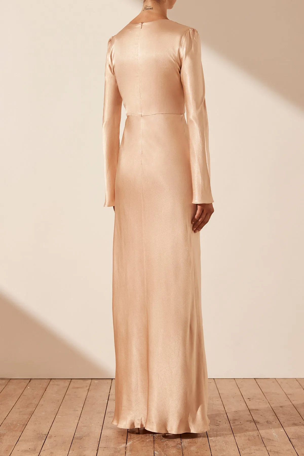 LA LUNE PLUNGED TIE FRONT MAXI DRESS - DESERT ROSE