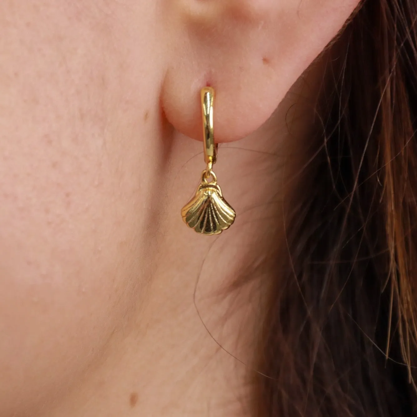 Lanta | 18K Gold Plated & Sterling Silver Shell Huggie Earrings