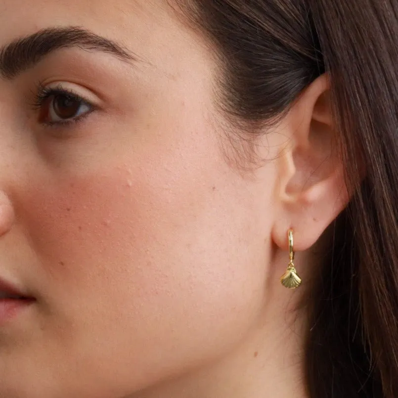 Lanta | 18K Gold Plated & Sterling Silver Shell Huggie Earrings