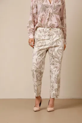 Linda Summer pantalone chino donna in tencel stampa fiore relaxed