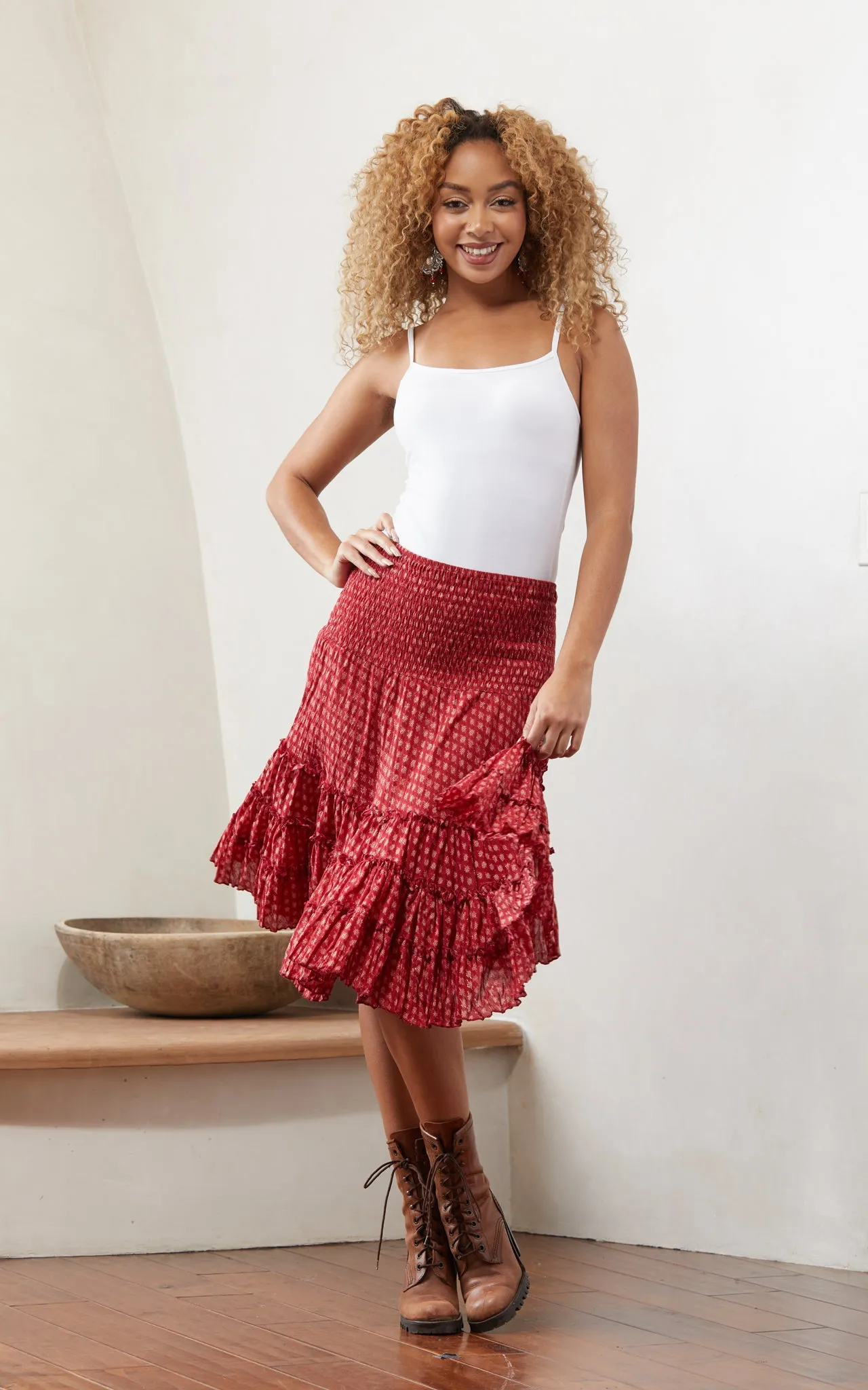 Lola Skirt, Mini, Scarlet Calico