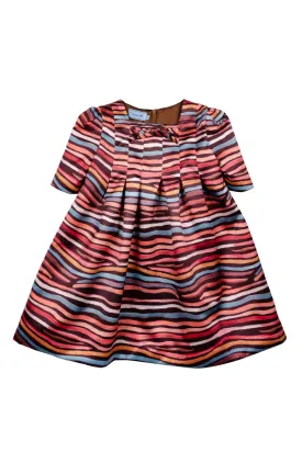Long Length Satin Multi Striped Dress