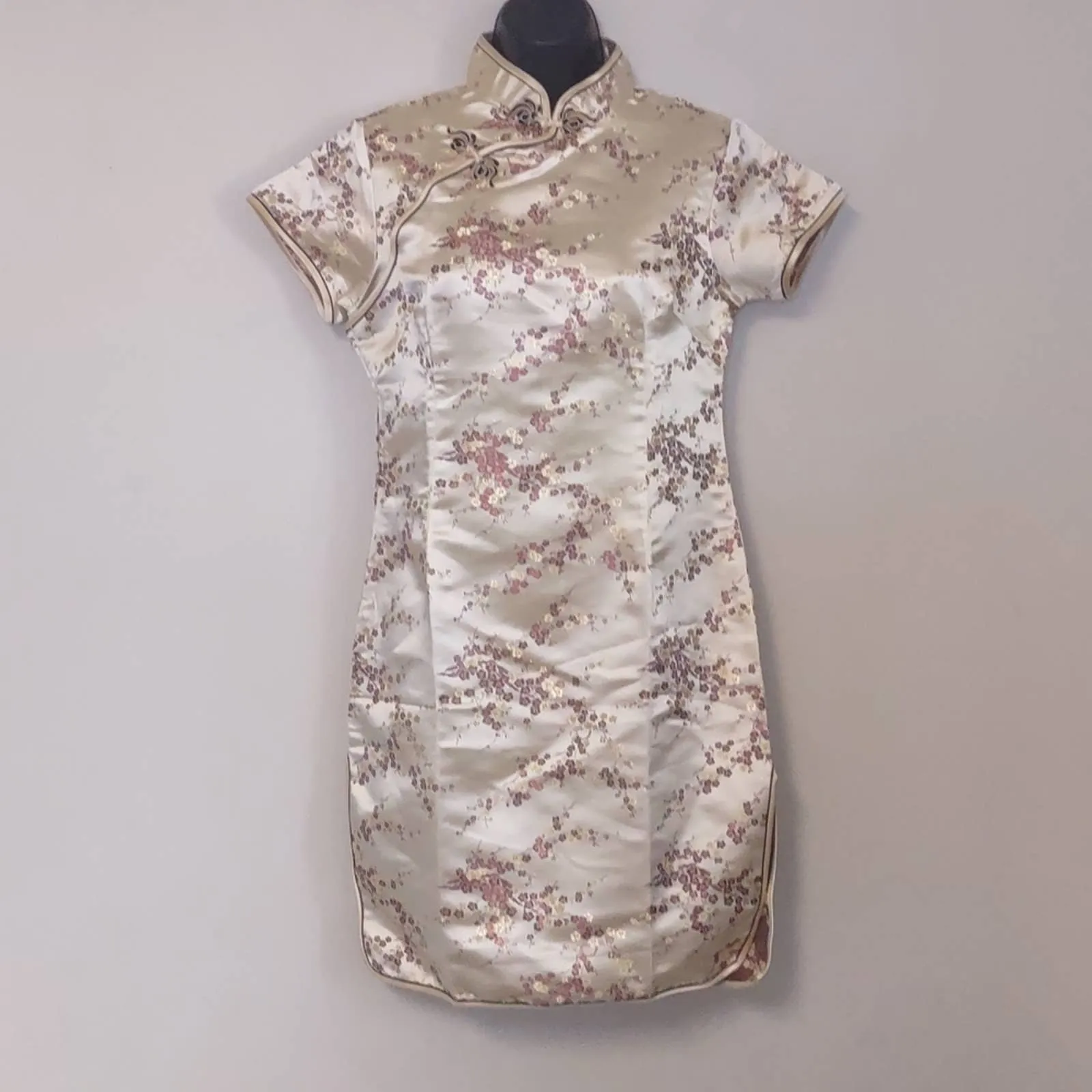 Maritchi Floral Mini Chinese Cheongsam Evening Dress Gold