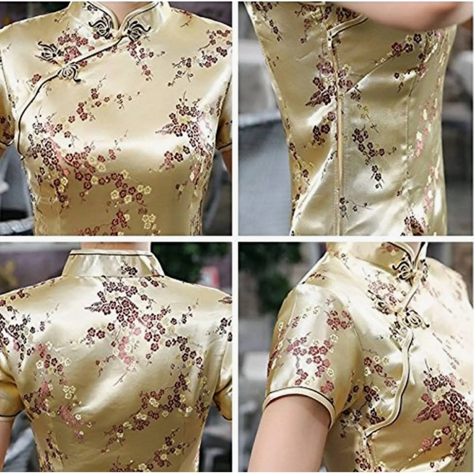 Maritchi Floral Mini Chinese Cheongsam Evening Dress Gold