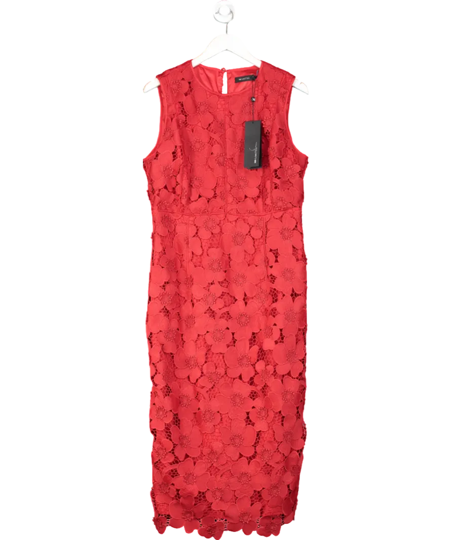 Mint Velvet Red Ltd.edition Floral Lace Shift Midi Dress UK 16