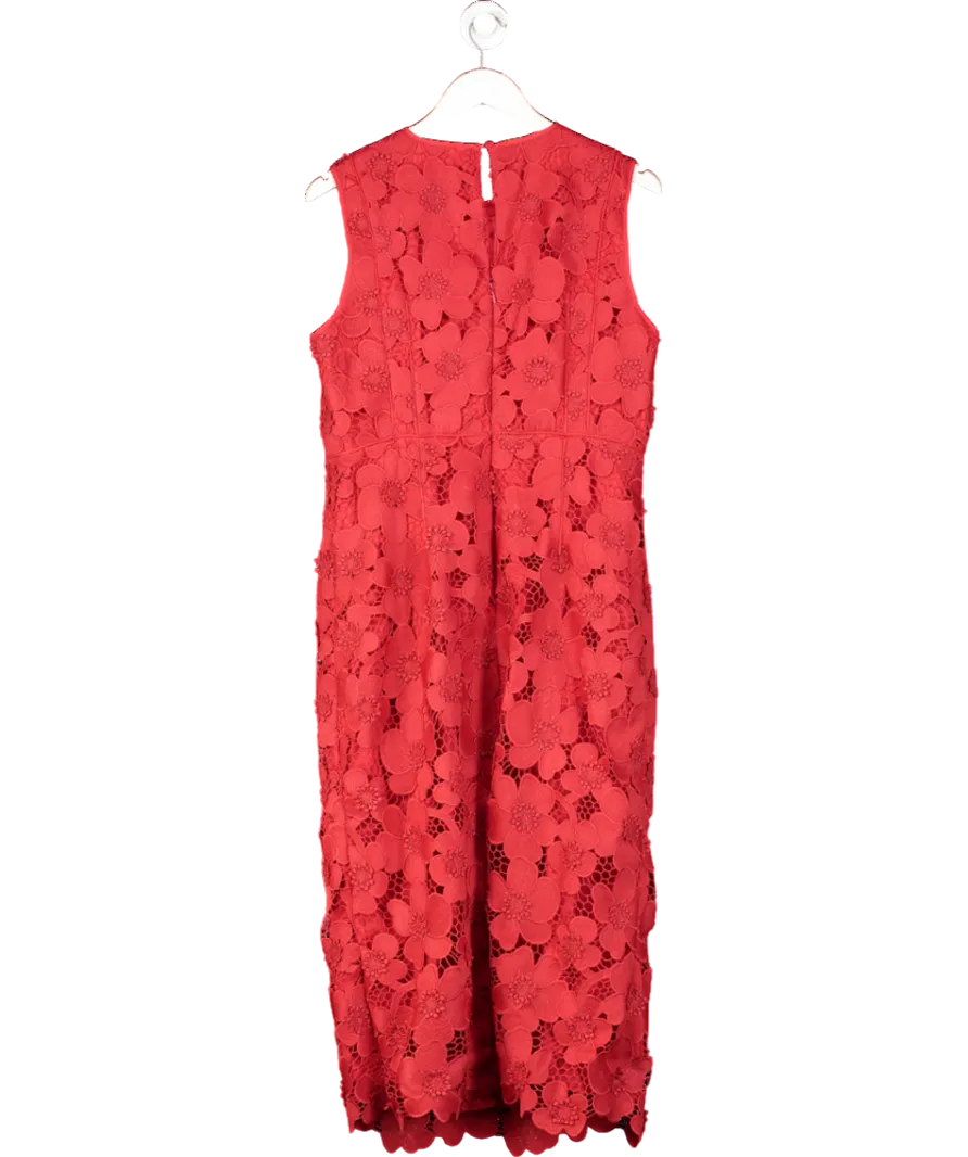 Mint Velvet Red Ltd.edition Floral Lace Shift Midi Dress UK 16
