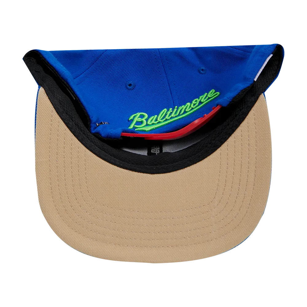 MLB BALTIMORE ORIOLES COOPERSTOWN NEON WOOL UNISEX SNAPBACK HAT (ROYAL BLUE)