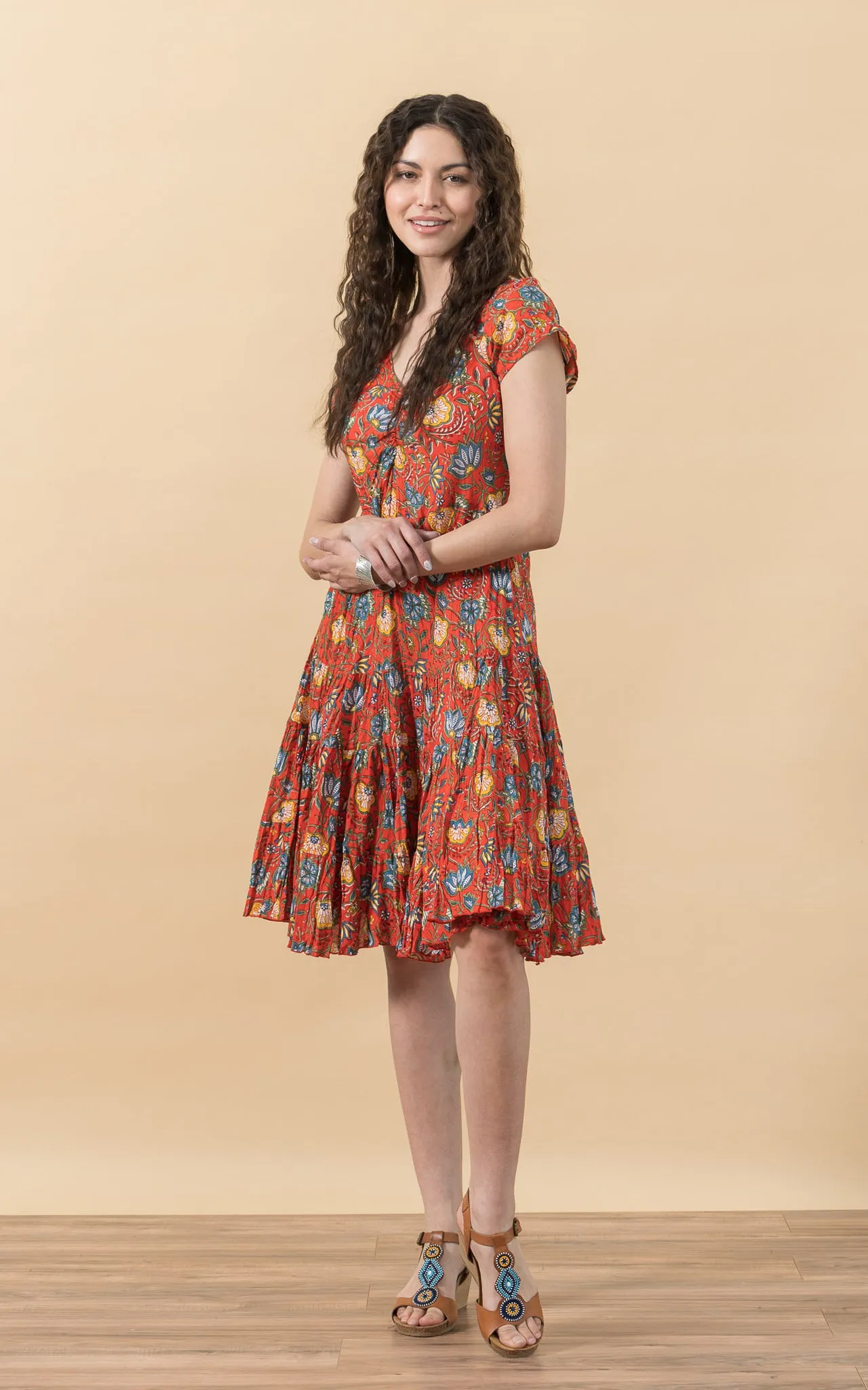 Paloma Dress, Short, Cap Sleeve, Orange Floral
