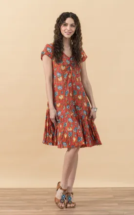 Paloma Dress, Short, Cap Sleeve, Orange Floral