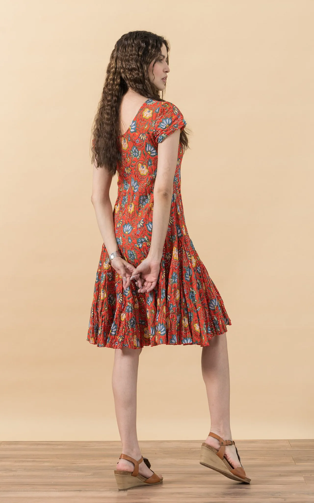 Paloma Dress, Short, Cap Sleeve, Orange Floral