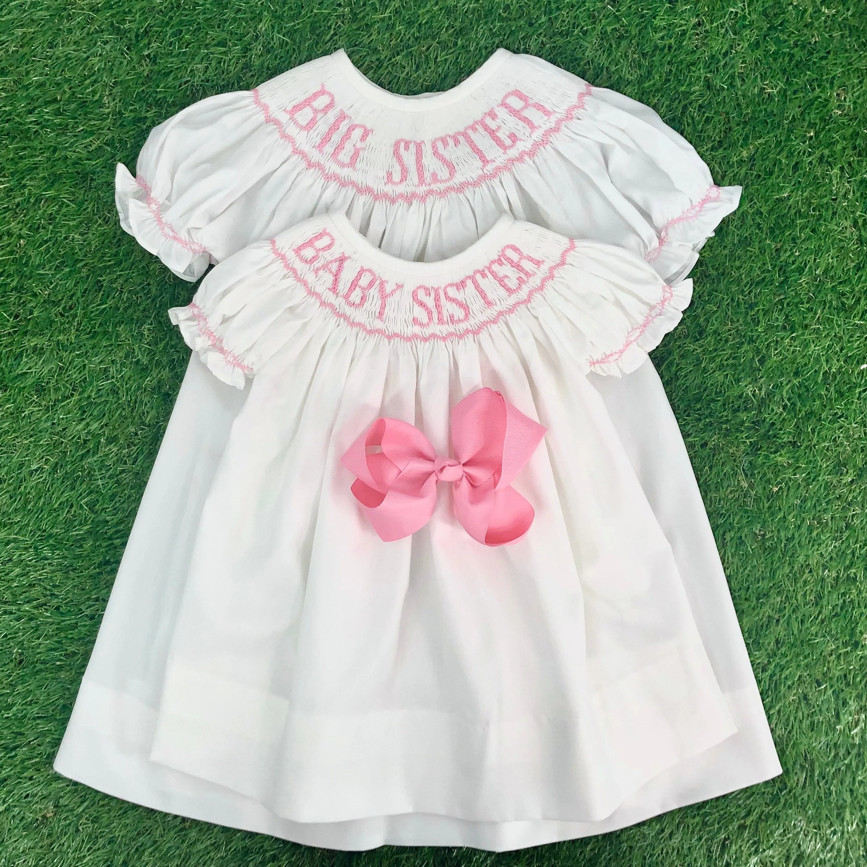 Pink Big Sister Smocked Bishop Dress