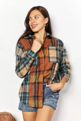 Plaid Curved Hem Shirt Jacket with Breast Pockets | Chic & Stylish Layering