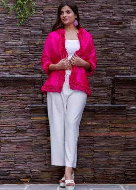 Pure silk Dupion Ruffle Jacket- Pink