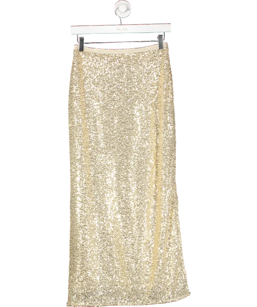 River Island Metallic Sequin Pull On Midi Skirt UK 6