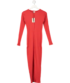 River Island Red Long Sleeve Button Through Midi Dress UK 8