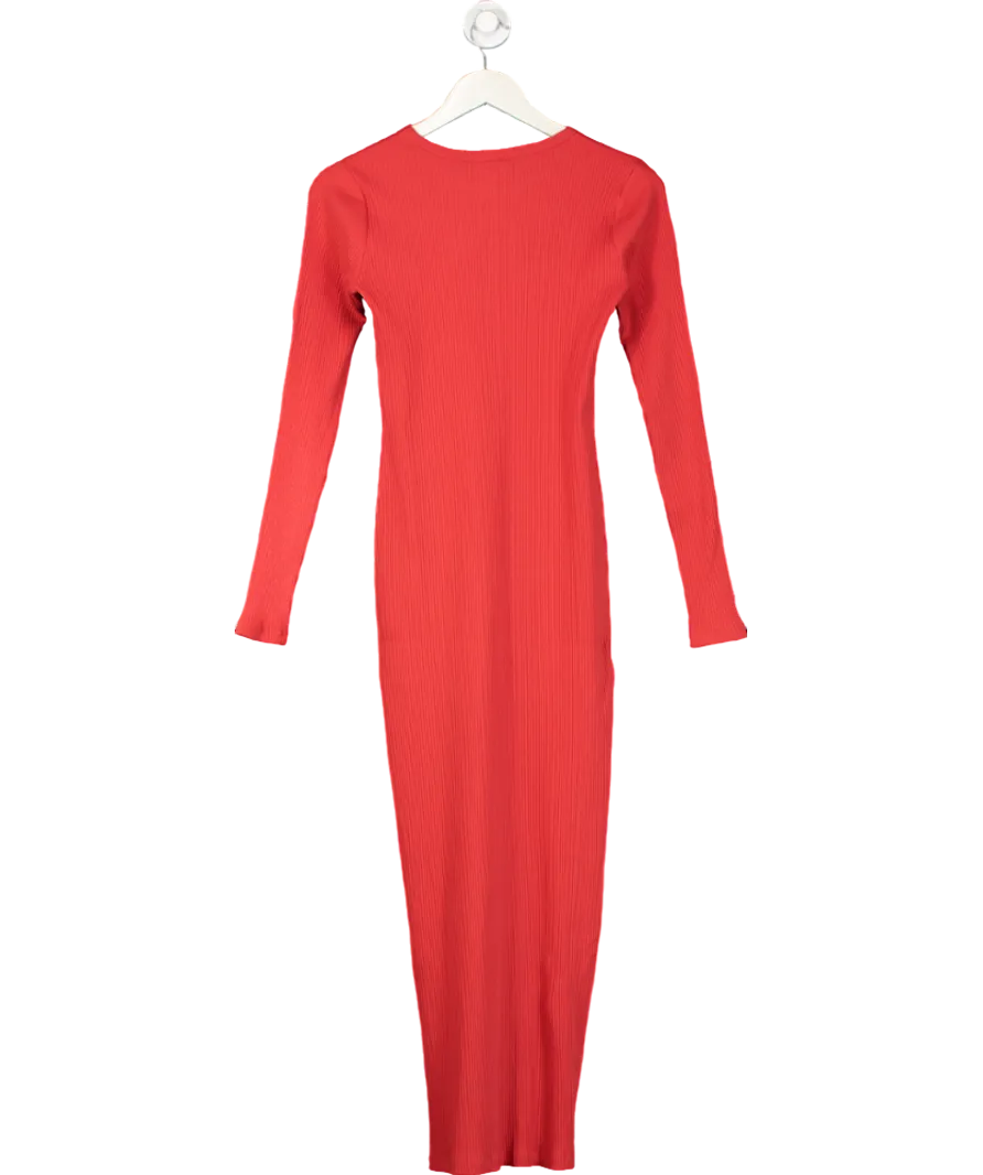 River Island Red Long Sleeve Button Through Midi Dress UK 8