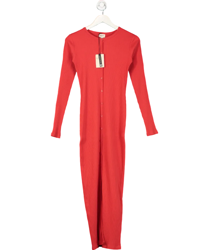 River Island Red Long Sleeve Button Through Midi Dress UK 8