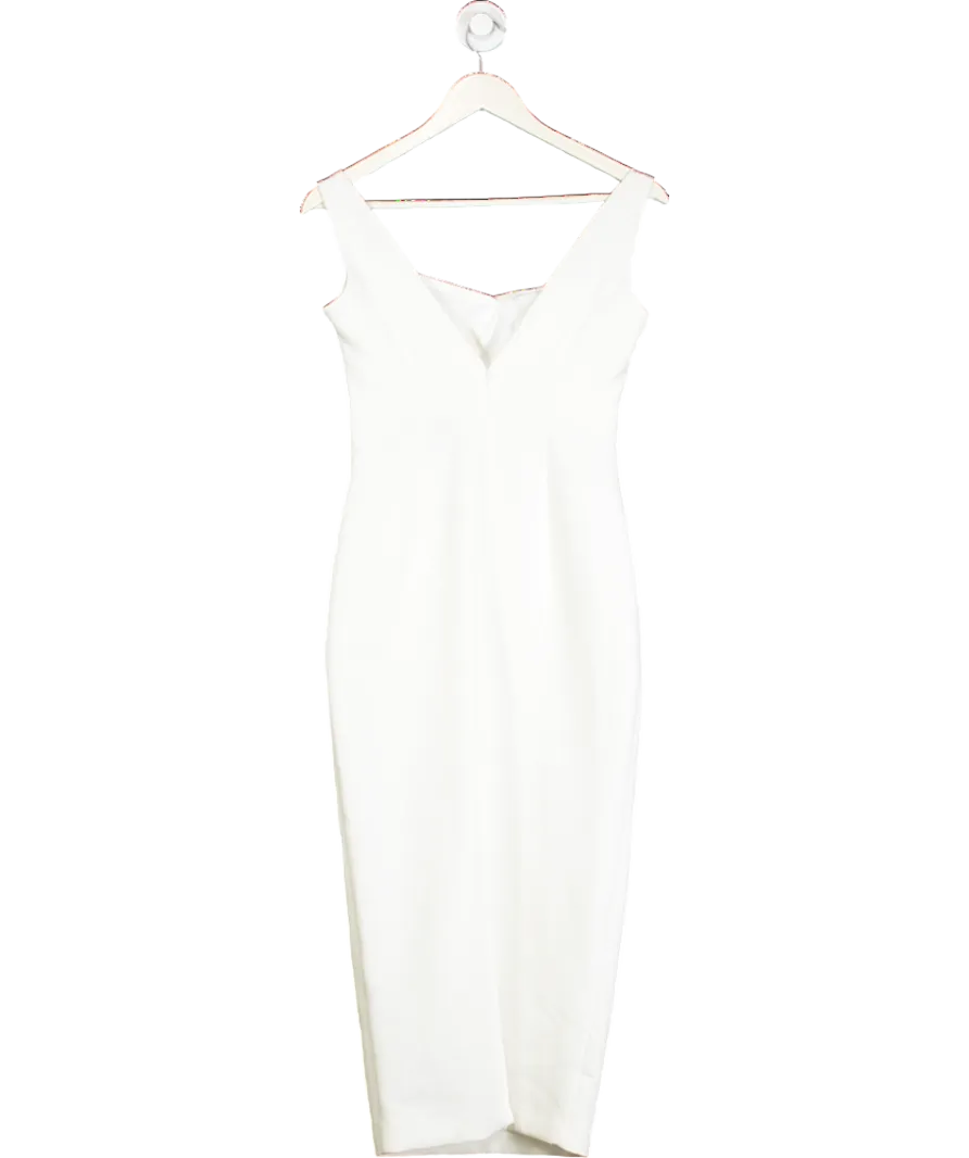 River Island White Ruched Open Back Bodycon Midi Dress UK 6