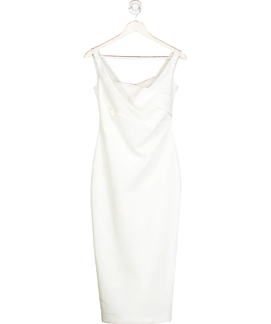 River Island White Ruched Open Back Bodycon Midi Dress UK 6