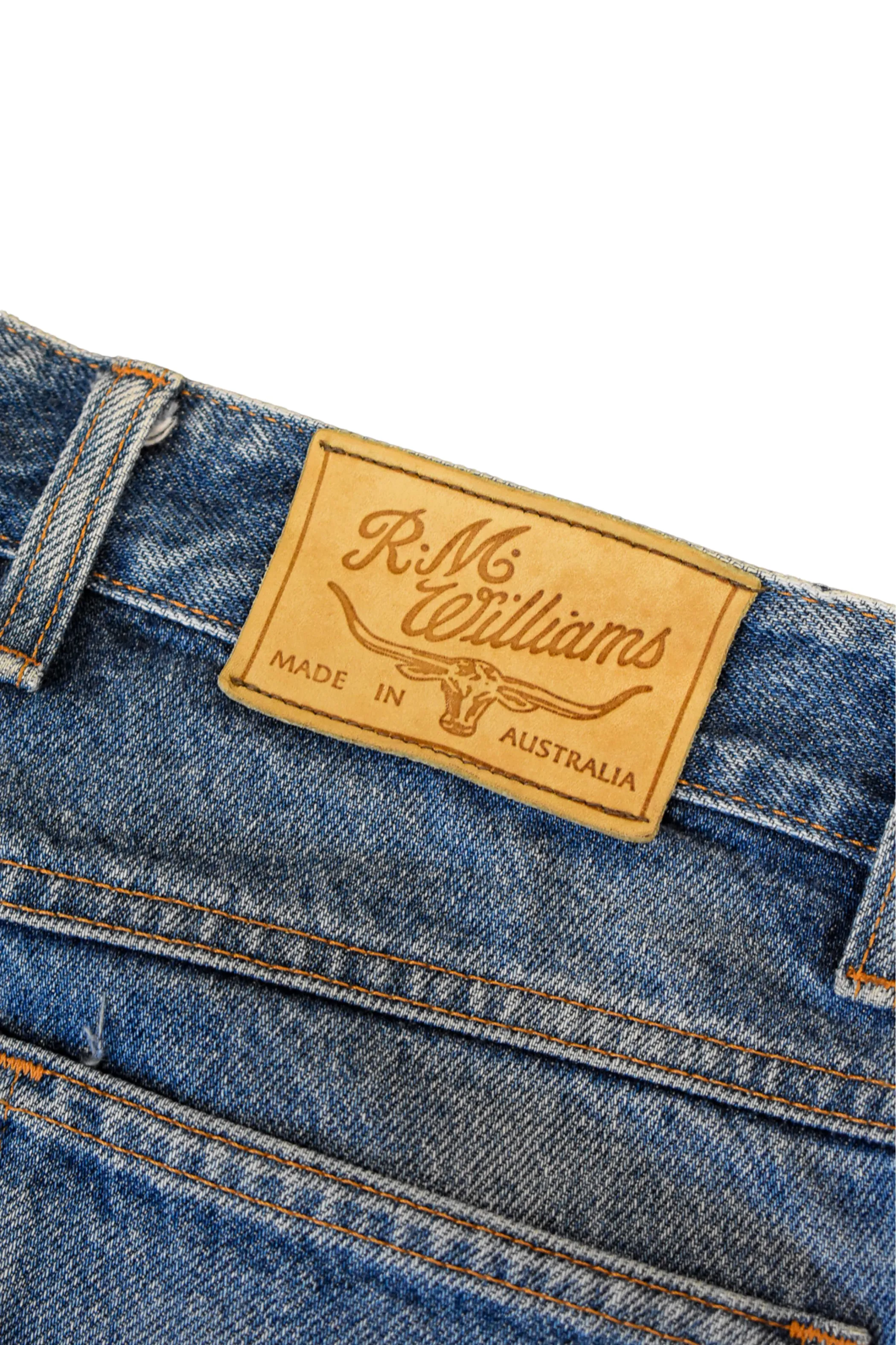 R.M. Williams straight cut light was denim jeans, 33R