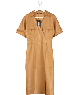 Sfera Brown Faux Leather Midi Dress UK S